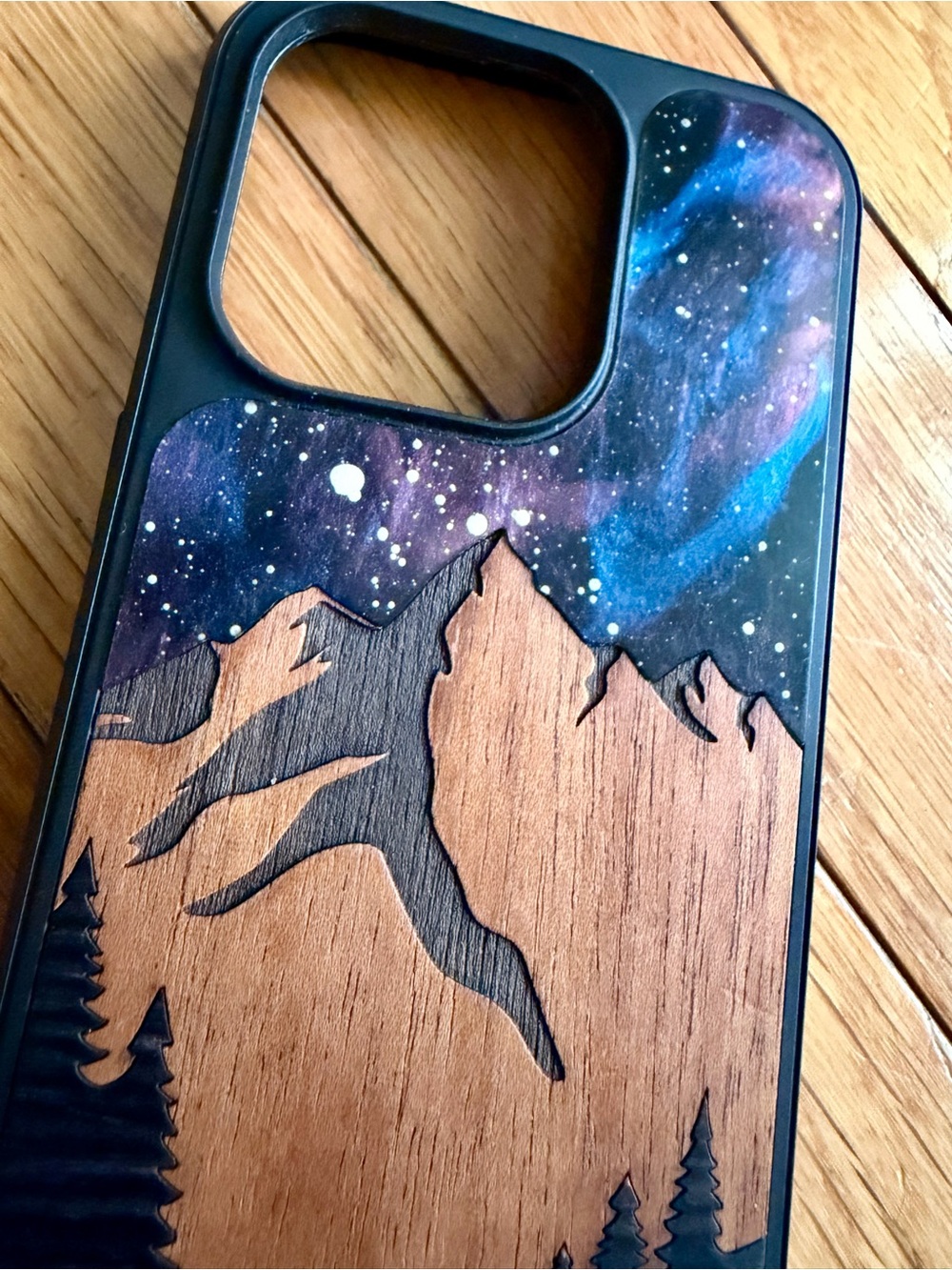 Carved iPhone 14 Pro Wood & Resin Glow in the Dark Phone Case - One of a Kind